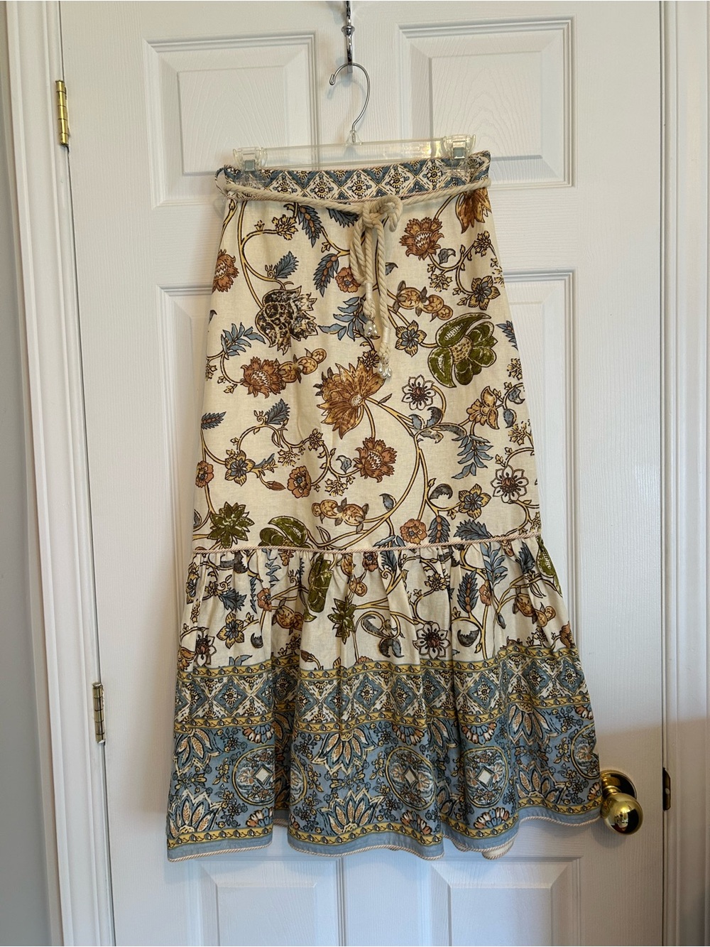 House of Harlow 1960 Cream Maxi Skirt with Blue and Olive Floral Print
